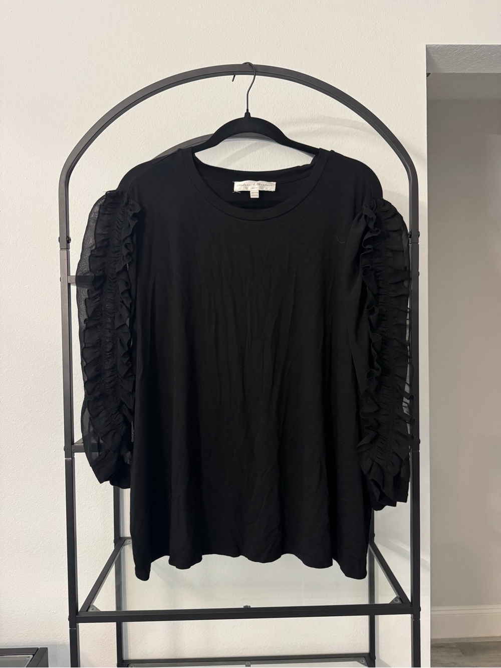 Chelsea & Theodore Black Long Sleeve Ruffle-Sleeve Top
